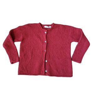 J. Jill Womens Red Textured Button Front Cardigan XS 100% Nylon